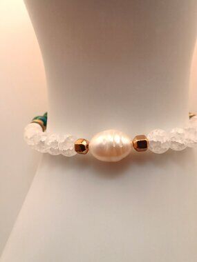 Pearl Charm Stone Stretch Bracelet 6.25 Inches